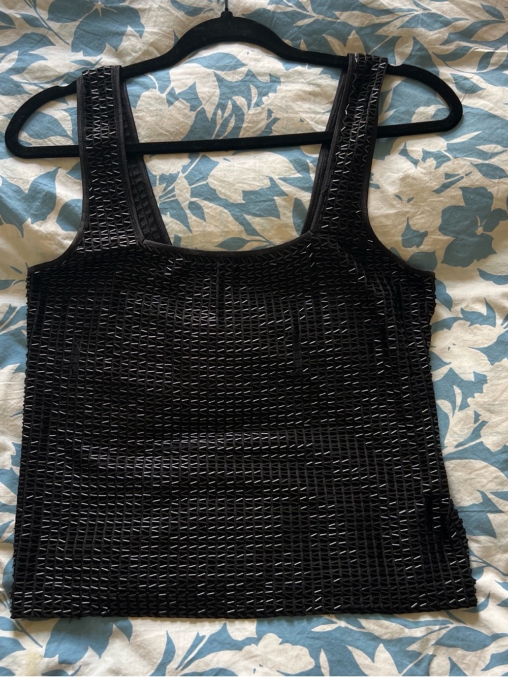 Vintage Black Beaded Square-Neck Tank
